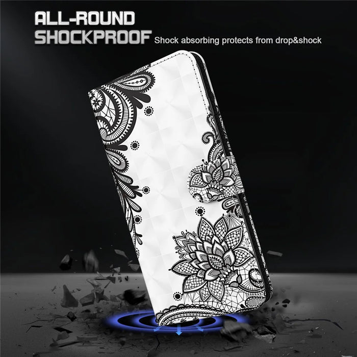 Supporting Stand Anti-scratch Shockproof Leather Case Pattern Printing Cover with Lanyard for Samsung Galaxy A12 - Lace Flower - 4
