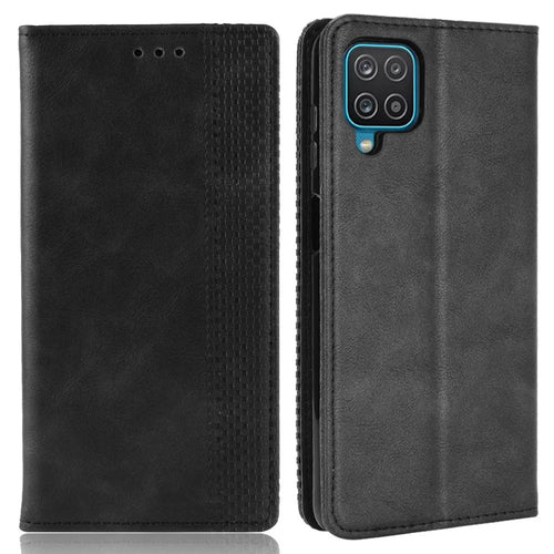 Magnetic Vintage Style Wallet Stand Phone Case Cover for Samsung Galaxy M12 / A12 Cell Phone Case - Black - 1