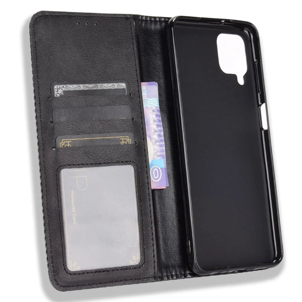 Magnetic Vintage Style Wallet Stand Phone Case Cover for Samsung Galaxy M12 / A12 Cell Phone Case - Black - 4