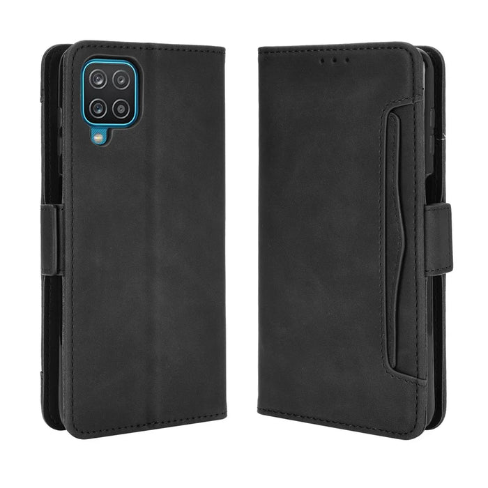 For Samsung Galaxy M12 / A12 Multiple Card Slots Protective Cover Stand Leather Case - Black - 2