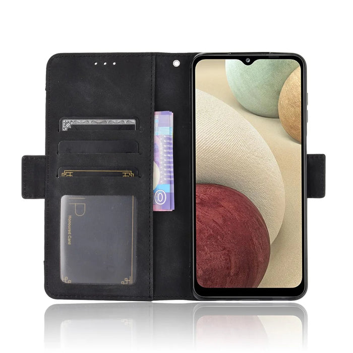 For Samsung Galaxy M12 / A12 Multiple Card Slots Protective Cover Stand Leather Case - Black - 5