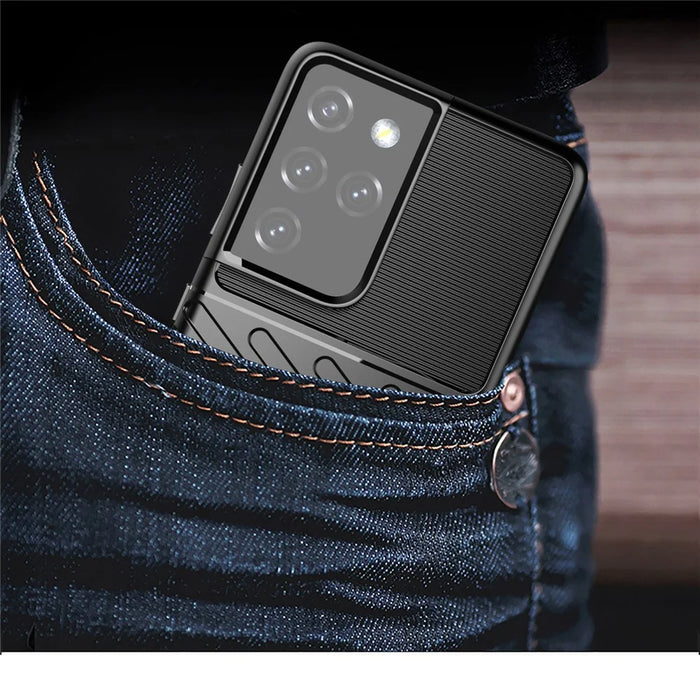 Thunder Series Twill Texture Soft TPU Phone Shell for Samsung Galaxy S21 Ultra 5G - Black - 3
