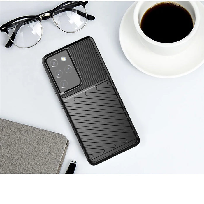 Thunder Series Twill Texture Soft TPU Phone Shell for Samsung Galaxy S21 Ultra 5G - Black - 4