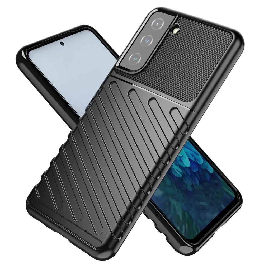 Thunder Series Soft TPU Twill Texture Design Phone Shell for Samsung Galaxy S21 4G / 5G - Black - 2