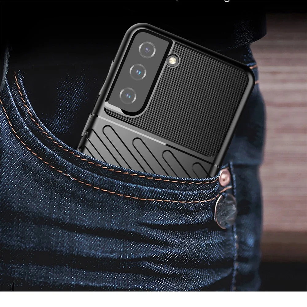 Thunder Series Soft TPU Twill Texture Design Phone Shell for Samsung Galaxy S21 4G / 5G - Black - 5