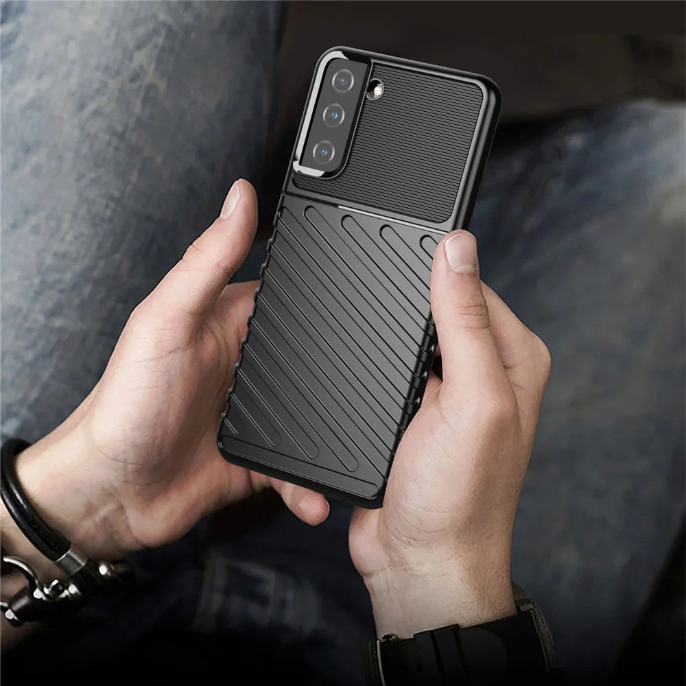 Thunder Series Twill Texture Soft TPU Phone Shell for Samsung Galaxy S21 Plus 5G - Black - 4