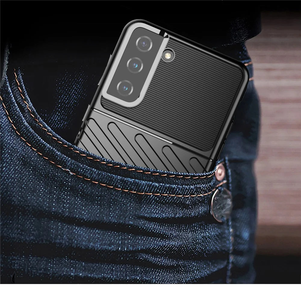 Thunder Series Twill Texture Soft TPU Phone Shell for Samsung Galaxy S21 Plus 5G - Black - 5