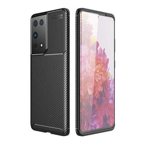 Carbon Fiber Texture TPU Phone Protector Case Shock Absorption for Samsung Galaxy S21 Ultra 5G - Black - 1