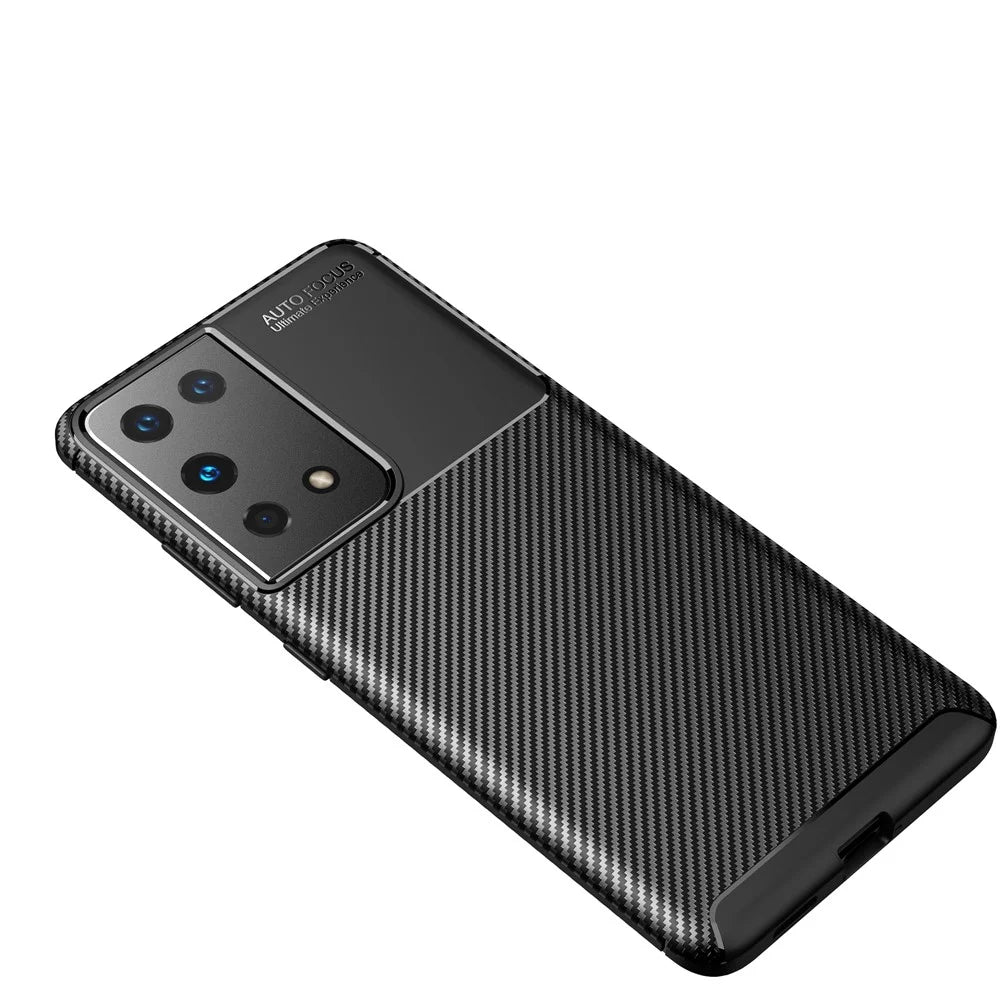 Carbon Fiber Texture TPU Phone Protector Case Shock Absorption for Samsung Galaxy S21 Ultra 5G - Black - 2