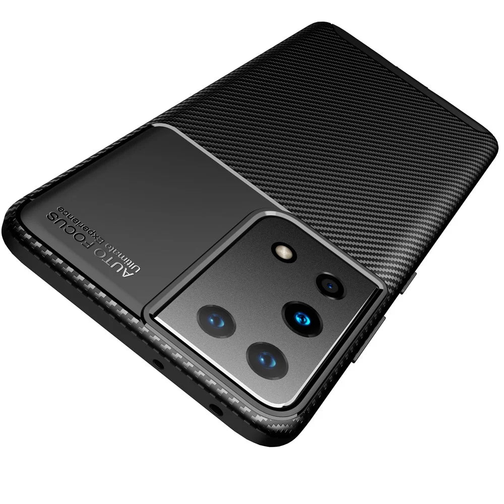 Carbon Fiber Texture TPU Phone Protector Case Shock Absorption for Samsung Galaxy S21 Ultra 5G - Black - 3