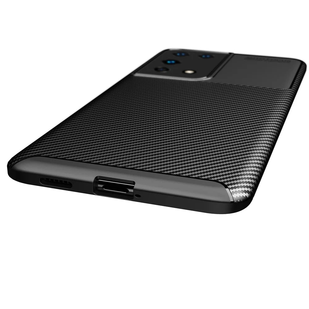 Carbon Fiber Texture TPU Phone Protector Case Shock Absorption for Samsung Galaxy S21 Ultra 5G - Black - 4