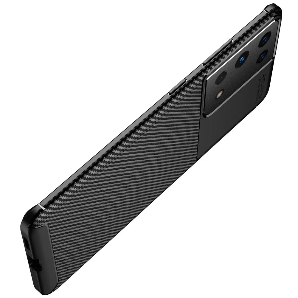 Carbon Fiber Texture TPU Phone Protector Case Shock Absorption for Samsung Galaxy S21 Ultra 5G - Black - 5