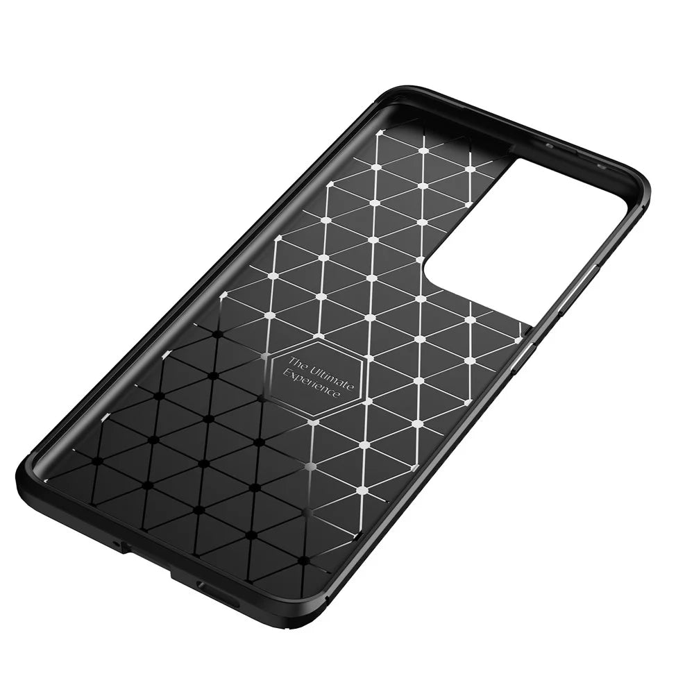 Carbon Fiber Texture TPU Phone Protector Case Shock Absorption for Samsung Galaxy S21 Ultra 5G - Black - 6