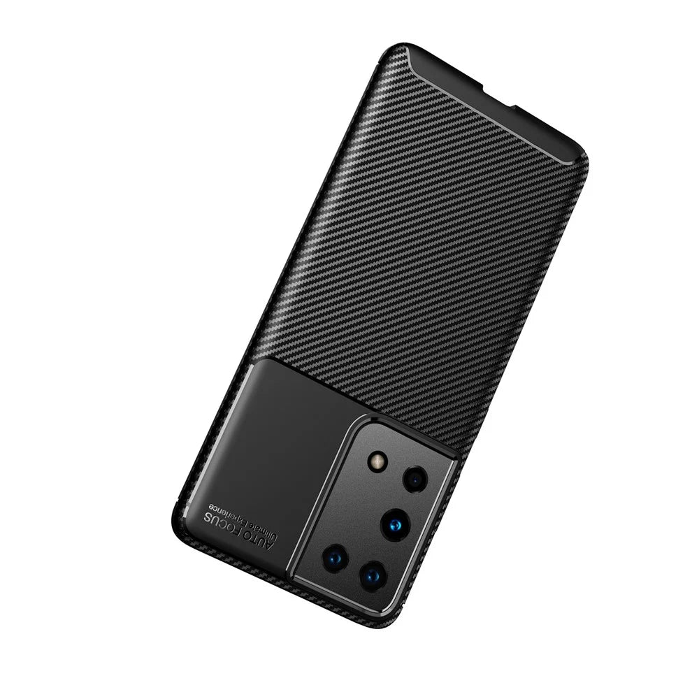 Carbon Fiber Texture TPU Phone Protector Case Shock Absorption for Samsung Galaxy S21 Ultra 5G - Black - 7