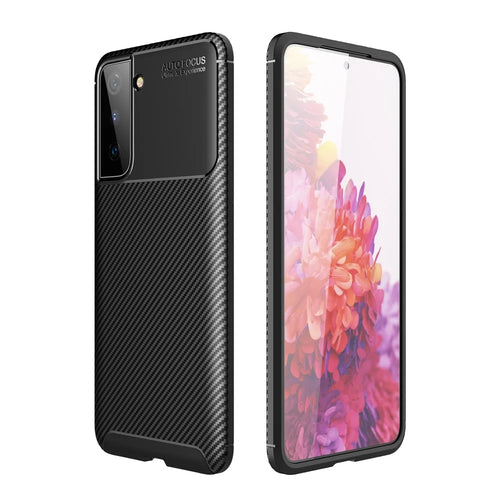 Shock Absorption Carbon Fiber TPU Phone Protector Case for Samsung Galaxy S21 4G/5G Cell Phone Accessory - Black - 1