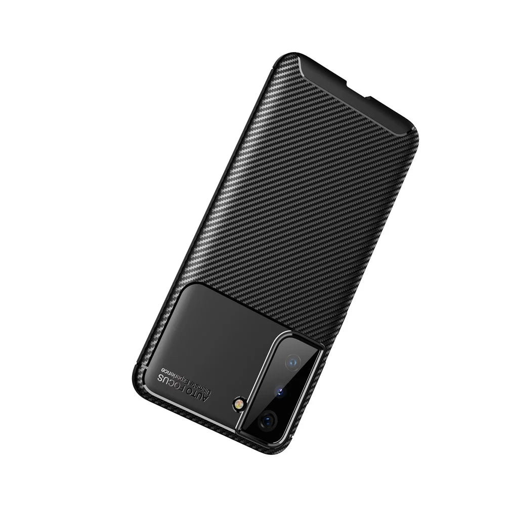 Shock Absorption Carbon Fiber TPU Phone Protector Case for Samsung Galaxy S21 4G/5G Cell Phone Accessory - Black - 6