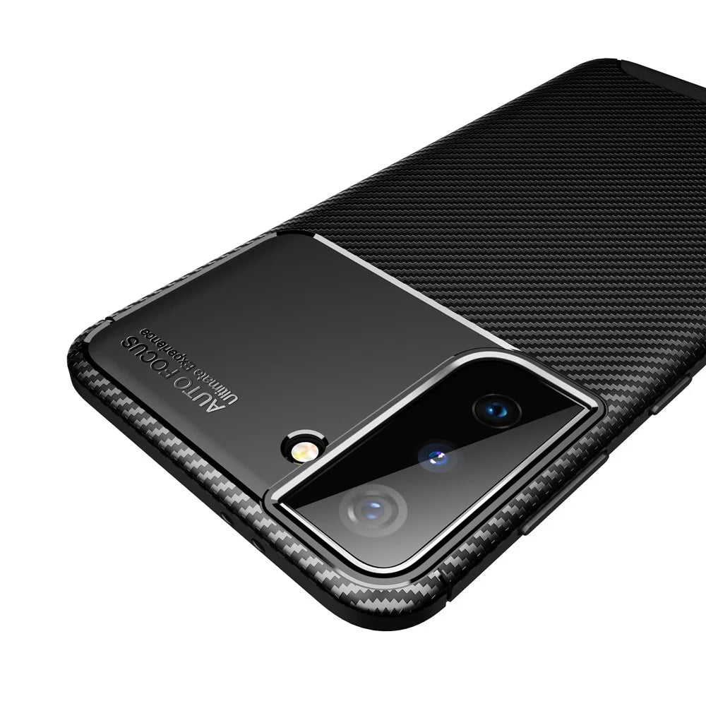 Shock Absorption Carbon Fiber TPU Phone Protector Case for Samsung Galaxy S21 4G/5G Cell Phone Accessory - Black - 7