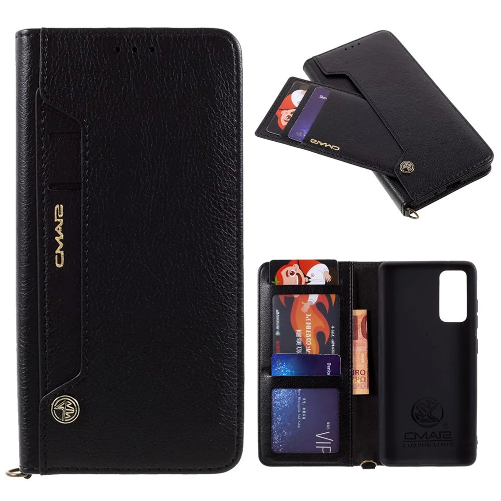 CMAI2 for Samsung Galaxy S20 FE 4G/5G/S20 Lite/S20 FE 2022 Auto-absorbed Folio PU Leather Cover with Card Slots - Black - 1