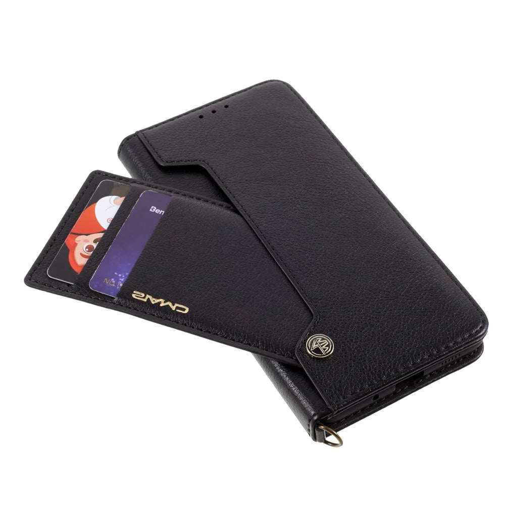 CMAI2 for Samsung Galaxy S20 FE 4G/5G/S20 Lite/S20 FE 2022 Auto-absorbed Folio PU Leather Cover with Card Slots - Black - 7