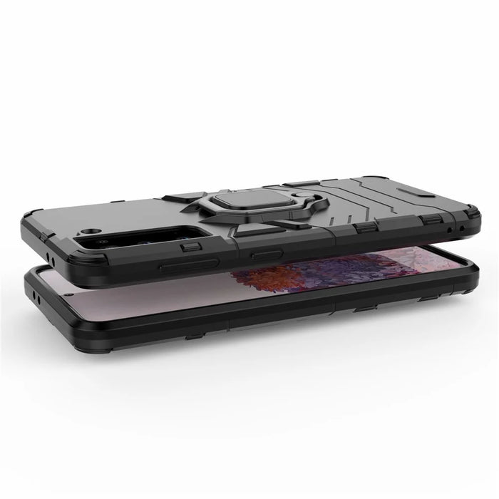 PC + TPU Combo Hybrid Case with Ring Holder Kickstand for Samsung Galaxy S21 4G/5G - Black - 4