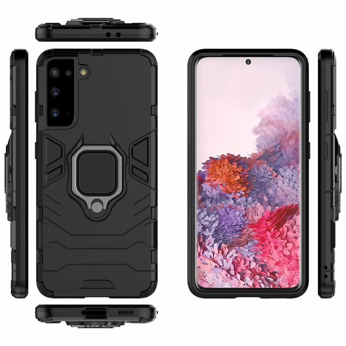 PC + TPU Combo Hybrid Case with Ring Holder Kickstand for Samsung Galaxy S21 4G/5G - Black - 7