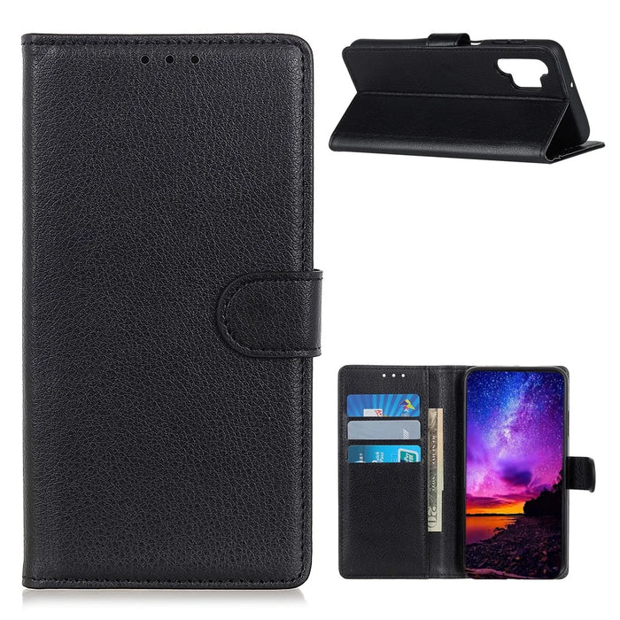 For Samsung Galaxy A32 5G / M32 5G Classic Litchi Texture Leather Phone Case with Wallet + Stand - Black - 1