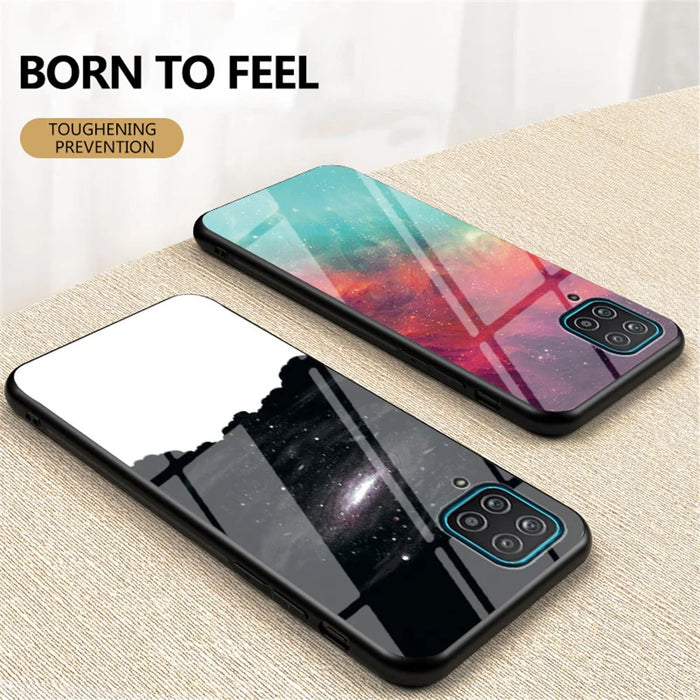 Pattern Printing Shell for Samsung Galaxy A12 Glass + PC + TPU Hybrid Case - Color Sky - 2