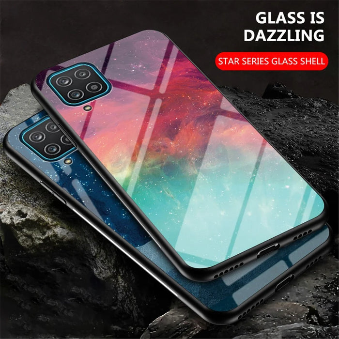 Pattern Printing Shell for Samsung Galaxy A12 Glass + PC + TPU Hybrid Case - Color Sky - 3