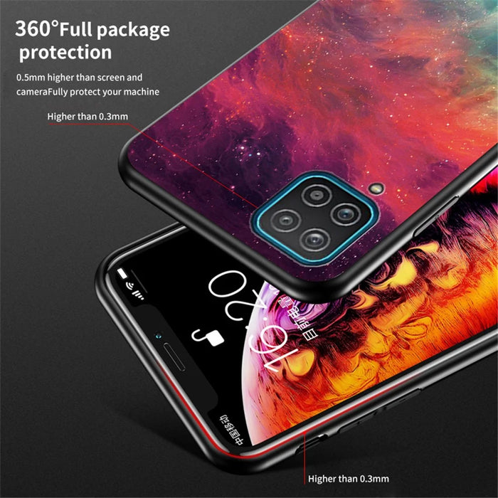 Pattern Printing Shell for Samsung Galaxy A12 Glass + PC + TPU Hybrid Case - Color Sky - 4