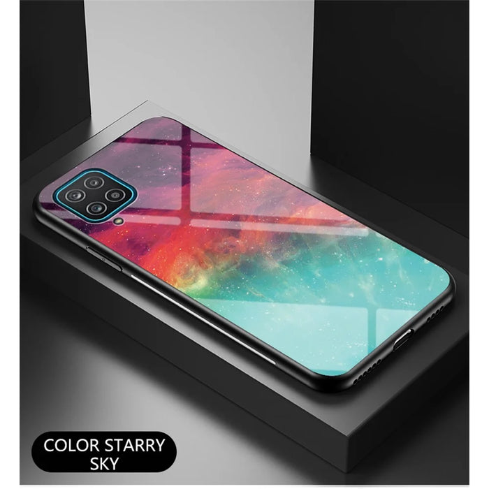 Pattern Printing Shell for Samsung Galaxy A12 Glass + PC + TPU Hybrid Case - Color Sky - 5