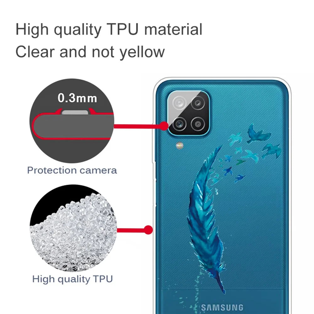 Patterned Flexible TPU Phone Protective Cover for Samsung Galaxy A12 - Feather - 2