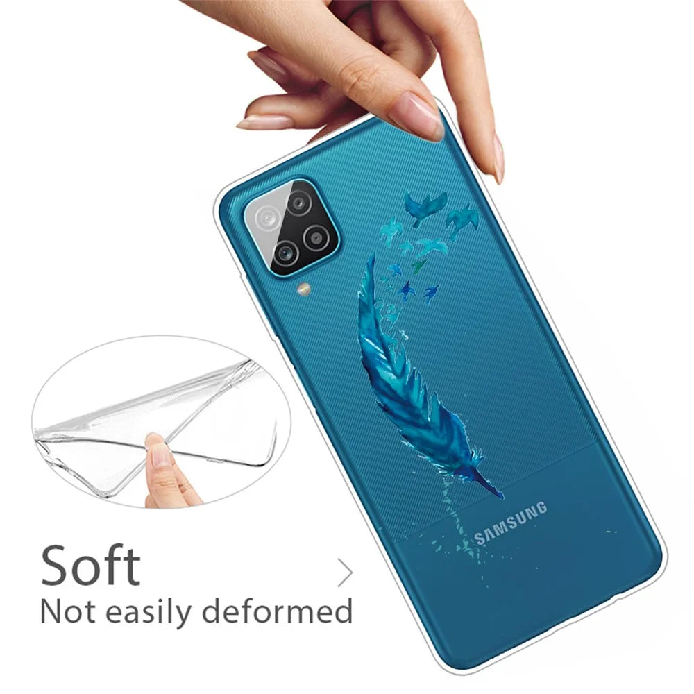 Patterned Flexible TPU Phone Protective Cover for Samsung Galaxy A12 - Feather - 3