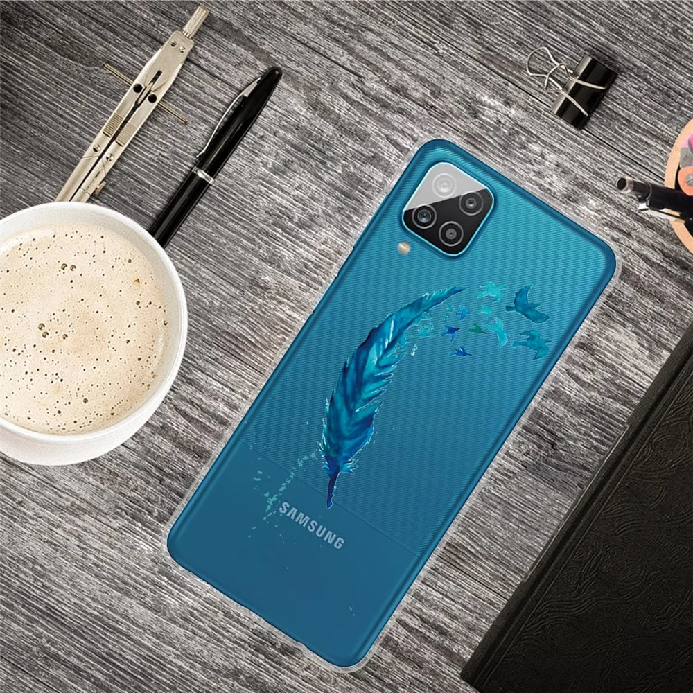 Patterned Flexible TPU Phone Protective Cover for Samsung Galaxy A12 - Feather - 4