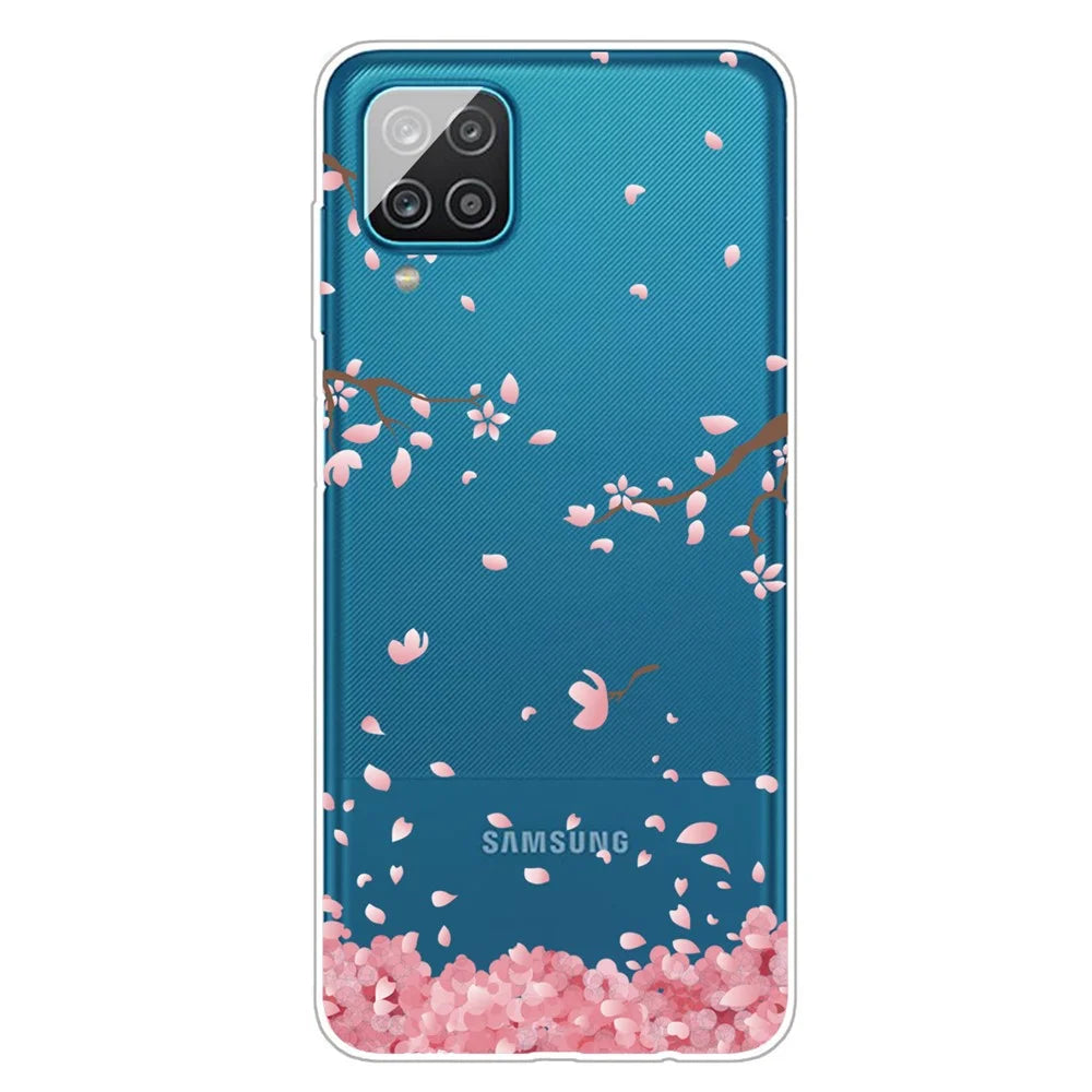 Pattern Printing Flexible TPU Shell for Samsung Galaxy A12 Phone Protective Cover - Fallen Flowers - 1