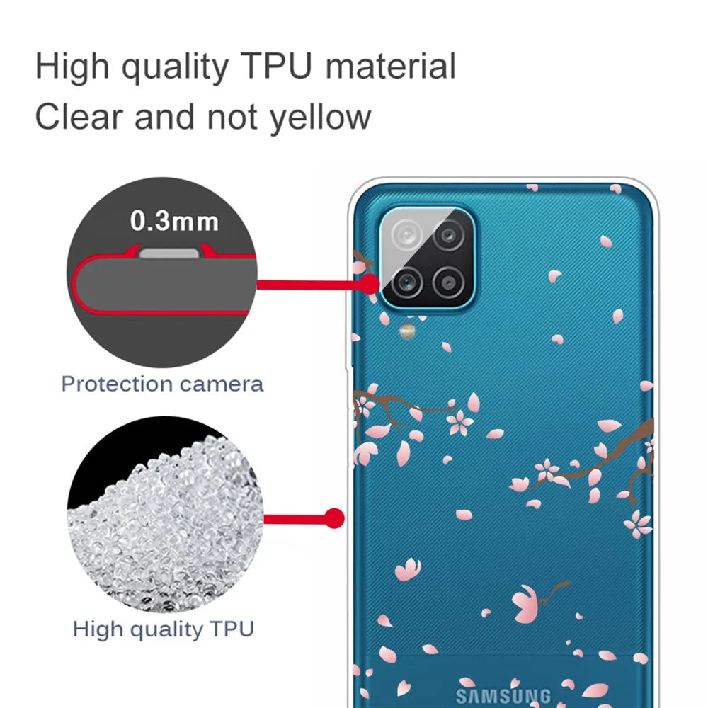 Pattern Printing Flexible TPU Shell for Samsung Galaxy A12 Phone Protective Cover - Fallen Flowers - 2