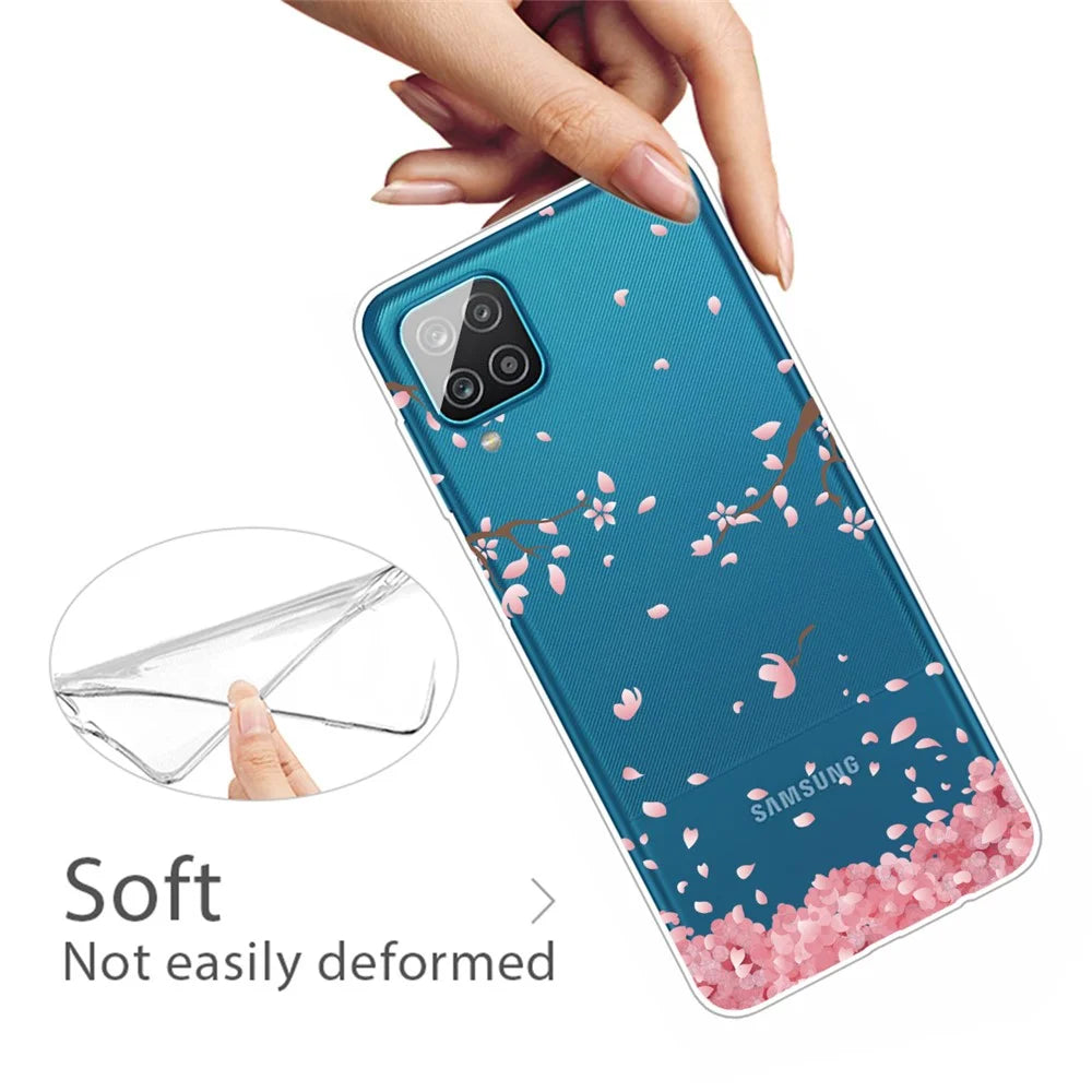 Pattern Printing Flexible TPU Shell for Samsung Galaxy A12 Phone Protective Cover - Fallen Flowers - 3