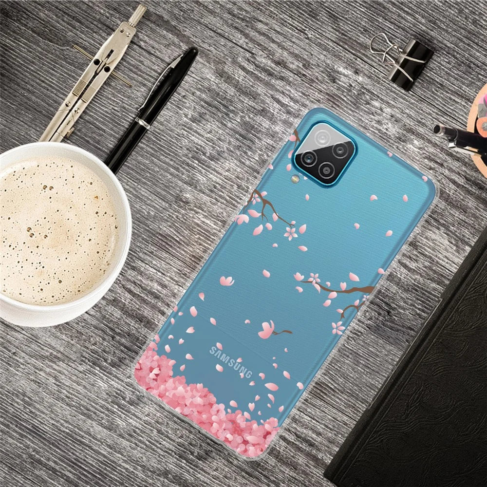 Pattern Printing Flexible TPU Shell for Samsung Galaxy A12 Phone Protective Cover - Fallen Flowers - 4