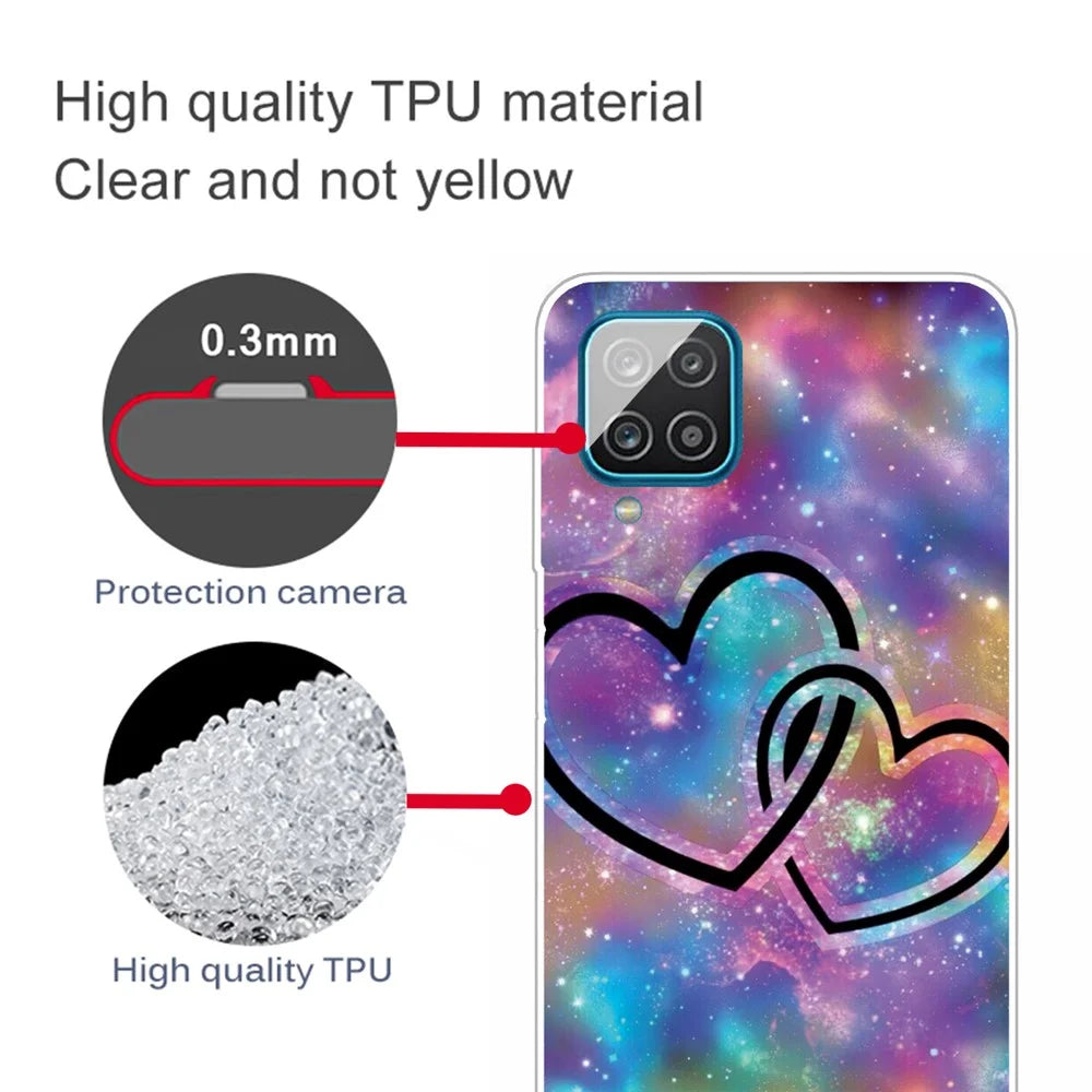 High Transmittance Shell for Samsung Galaxy A12 Pattern Printing TPU Phone Case - Heart - 2