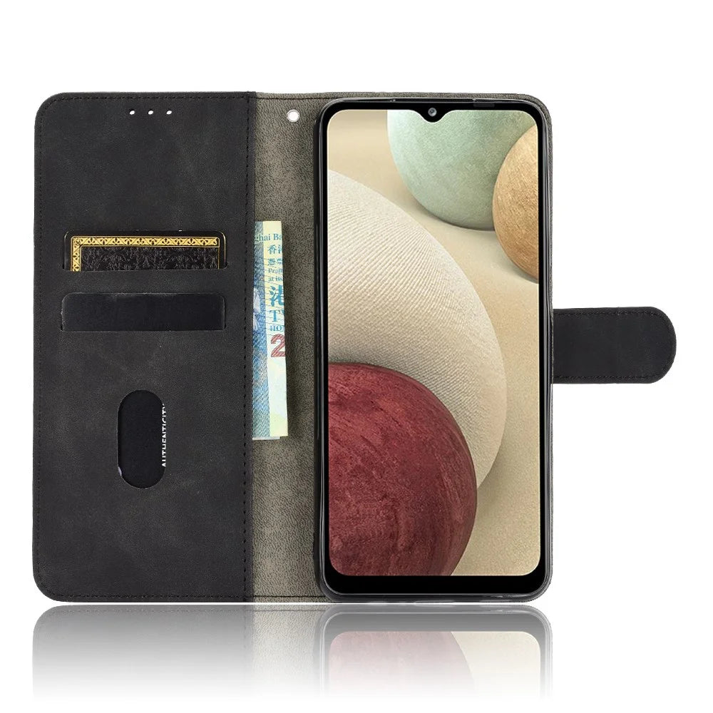 Skin-touch Leather Shell for Samsung Galaxy A12/M12 Wallet Phone Cover - Black - 4
