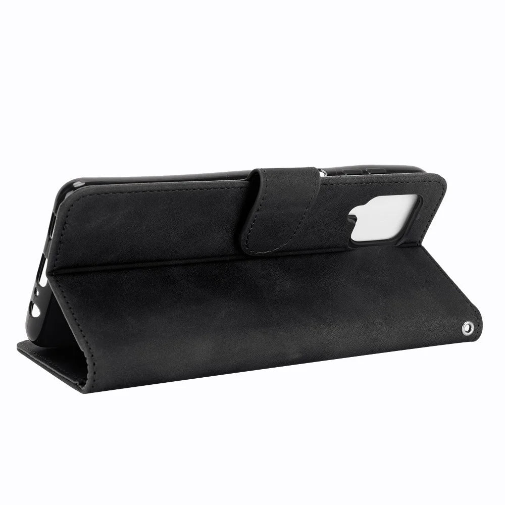 Skin-touch Leather Shell for Samsung Galaxy A12/M12 Wallet Phone Cover - Black - 5