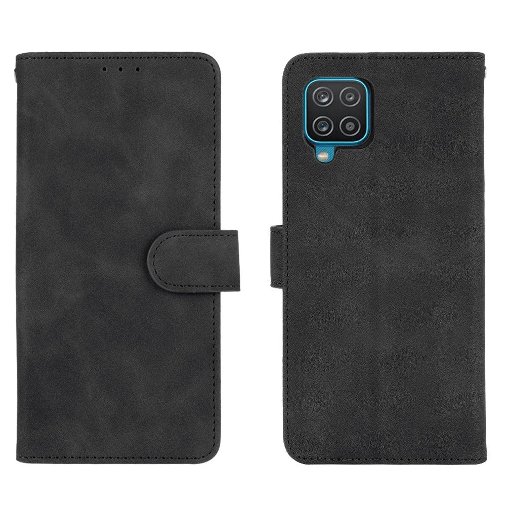Skin-touch Leather Shell for Samsung Galaxy A12/M12 Wallet Phone Cover - Black - 7