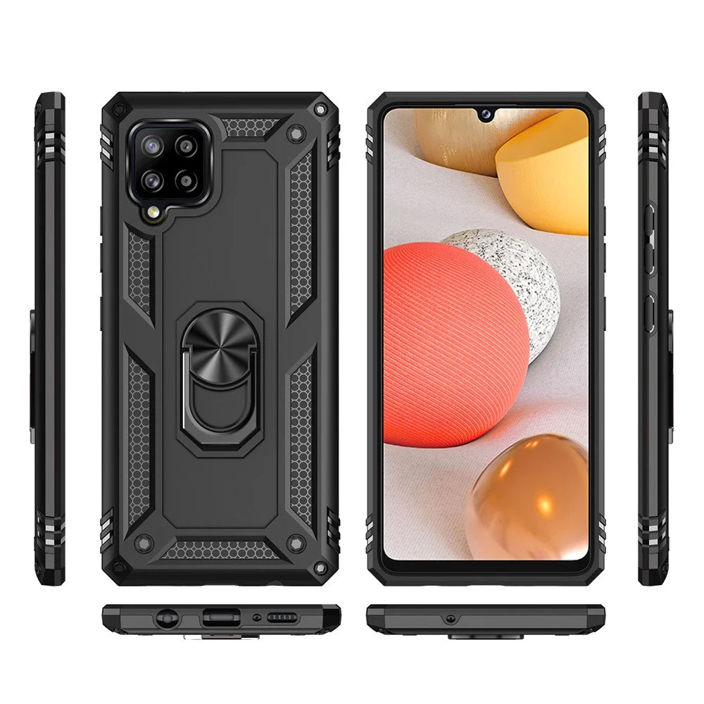 Ring Kickstand for Samsung Galaxy A42 5G Hybrid PC + TPU Anti-drop Phone Shell - Black - 3