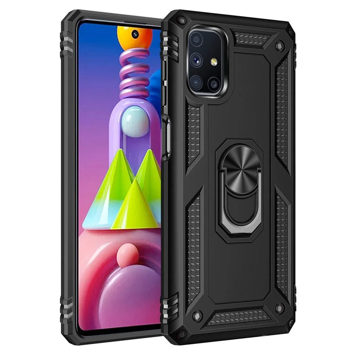 Ring Kickstand Anti-drop Cover for Samsung Galaxy M51 Hybrid PC + TPU Protective Shell - Black - 1