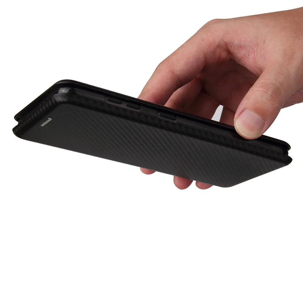 For Samsung Galaxy S21 4G/5G Carbon Fiber Auto-absorbed Leather Shell with Card Holder - Black - 5