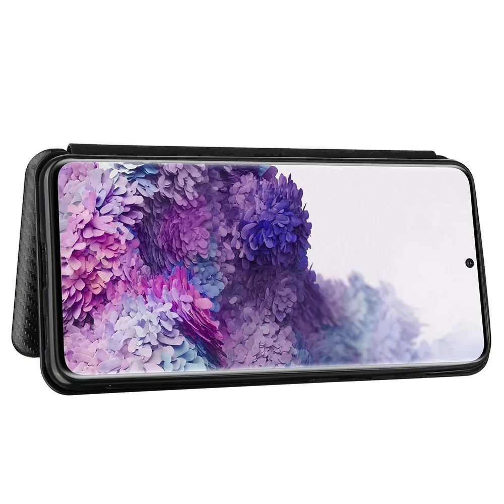 For Samsung Galaxy S21 4G/5G Carbon Fiber Auto-absorbed Leather Shell with Card Holder - Black - 7