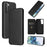 For Samsung Galaxy S21+ Leather Shell Carbon Fiber Auto-absorbed Card Holder Case - Black - 1