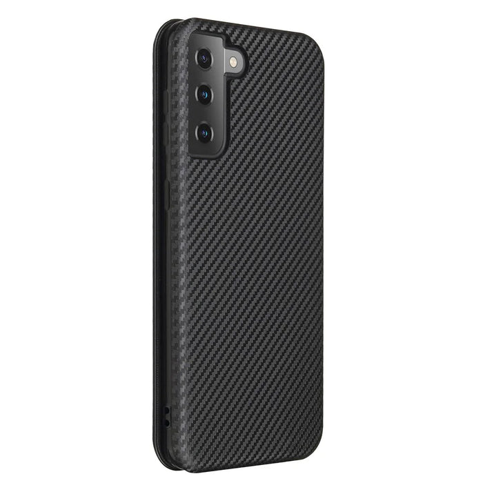For Samsung Galaxy S21+ Leather Shell Carbon Fiber Auto-absorbed Card Holder Case - Black - 4