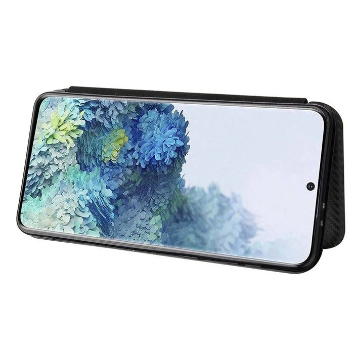 For Samsung Galaxy S21+ Leather Shell Carbon Fiber Auto-absorbed Card Holder Case - Black - 6