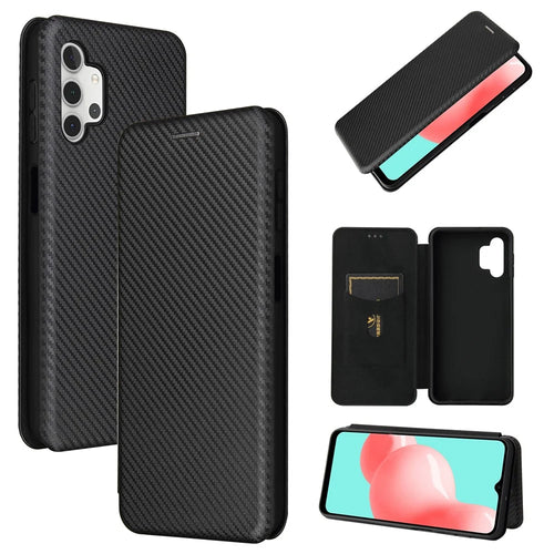 Carbon Fiber Leather Auto-absorbed Case with Card Holder for Samsung Galaxy A32 5G / M32 5G - Black - 1