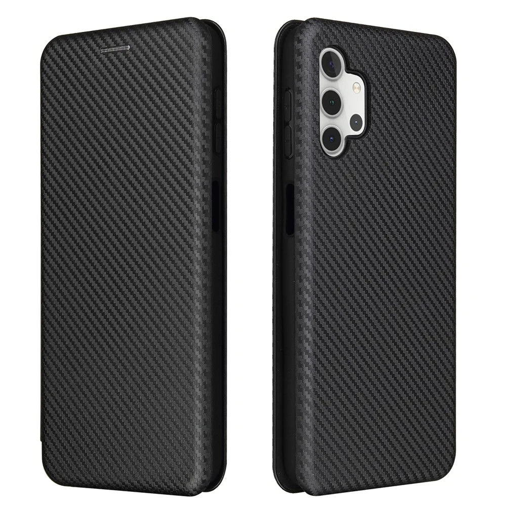 Carbon Fiber Leather Auto-absorbed Case with Card Holder for Samsung Galaxy A32 5G / M32 5G - Black - 2